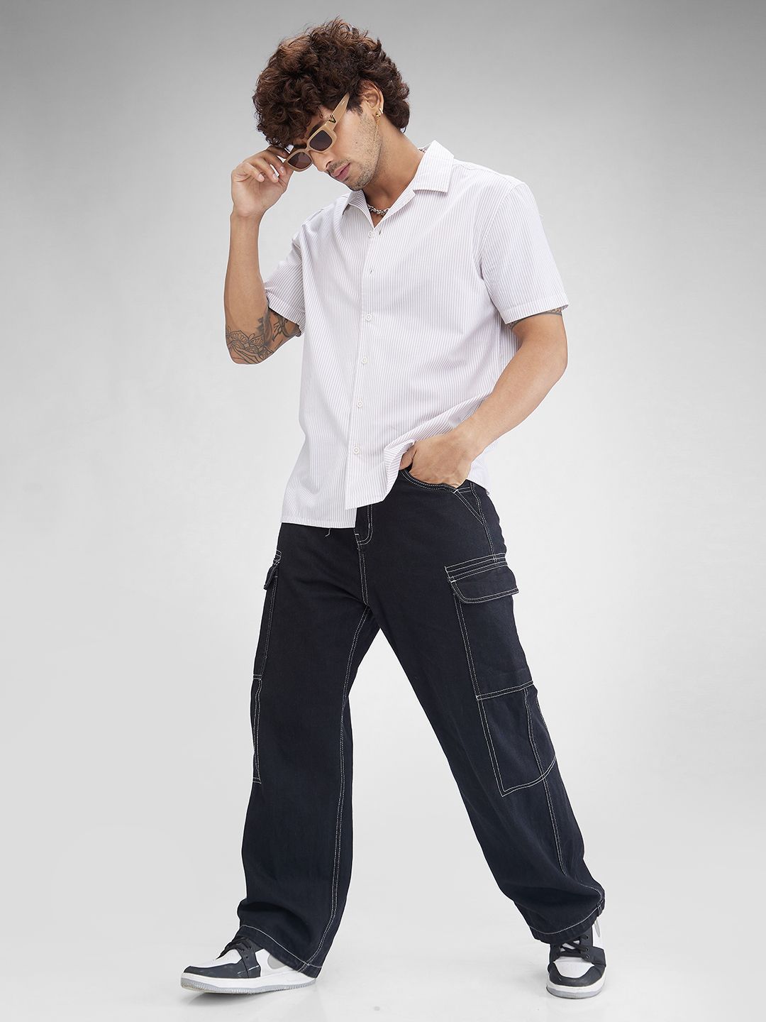 VASTRADO Men Striped Resort Collar Cotton Oversized Shirt