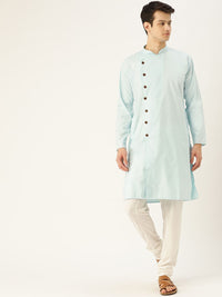 SOJANYA Men Blue Solid Straight Kurta