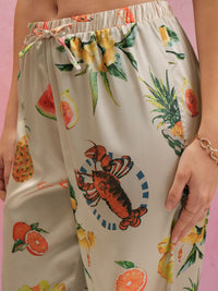 Tokyo Talkies Printed Satin Shirt Collar Shirt With Trousers Co-Ords