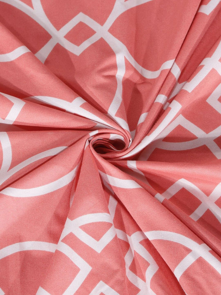 KLOTTHE Fitted_Sbs_Kidze Coral Geometric Cotton 300 TC Fitted King Fine Bedsheet with 2 Pillow Covers-250 x 220 cm