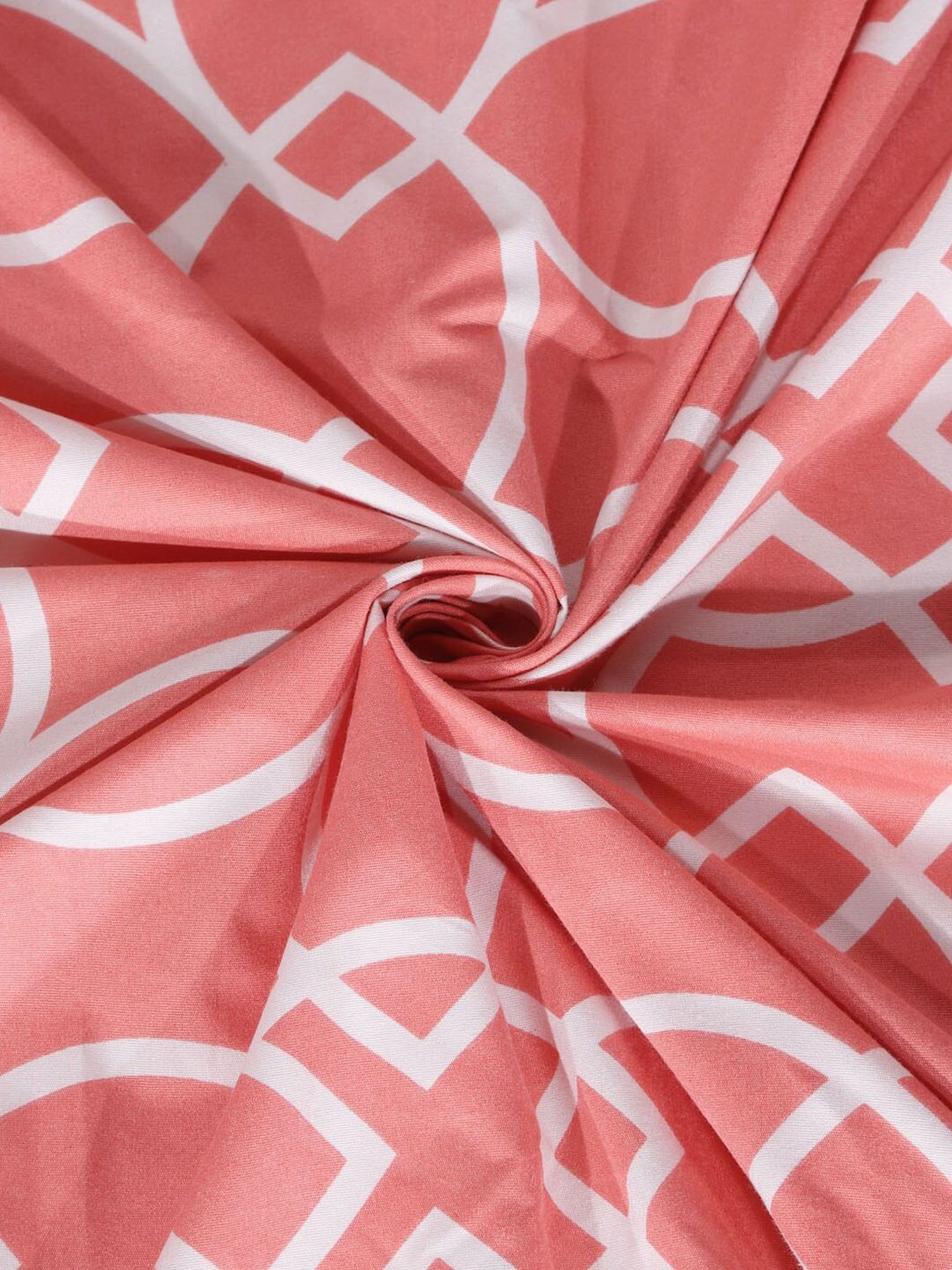 KLOTTHE Fitted_Sbs_Kidze Coral Geometric Cotton 300 TC Fitted King Fine Bedsheet with 2 Pillow Covers-250 x 220 cm