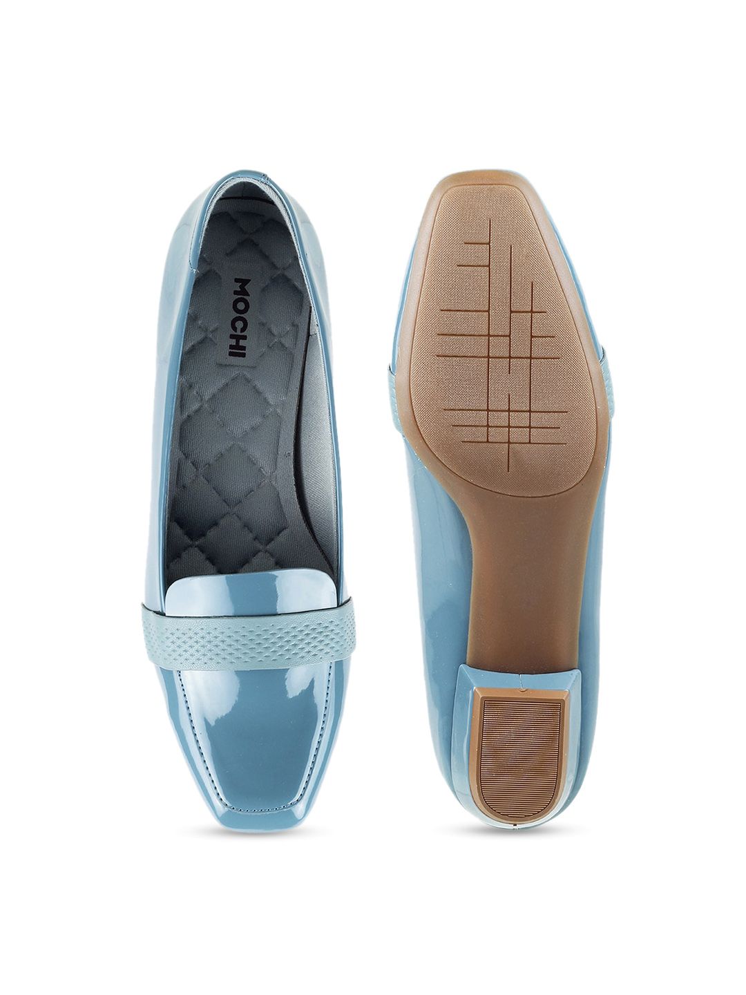 Mochi Women Blue Embellished Block Pumps