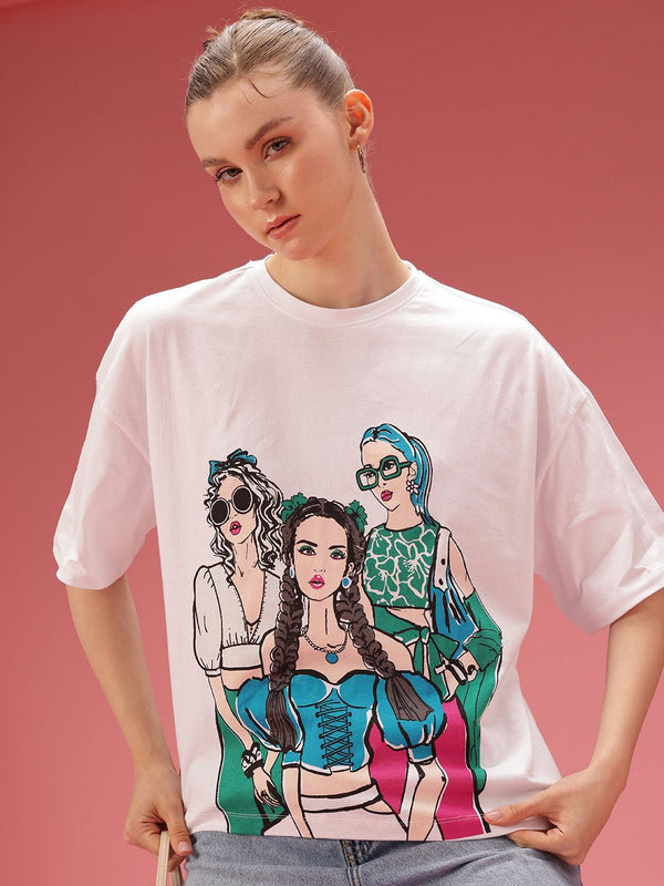 DressBerry Printed Drop-Shoulder Sleeves Oversized Pure Cotton T-shirt