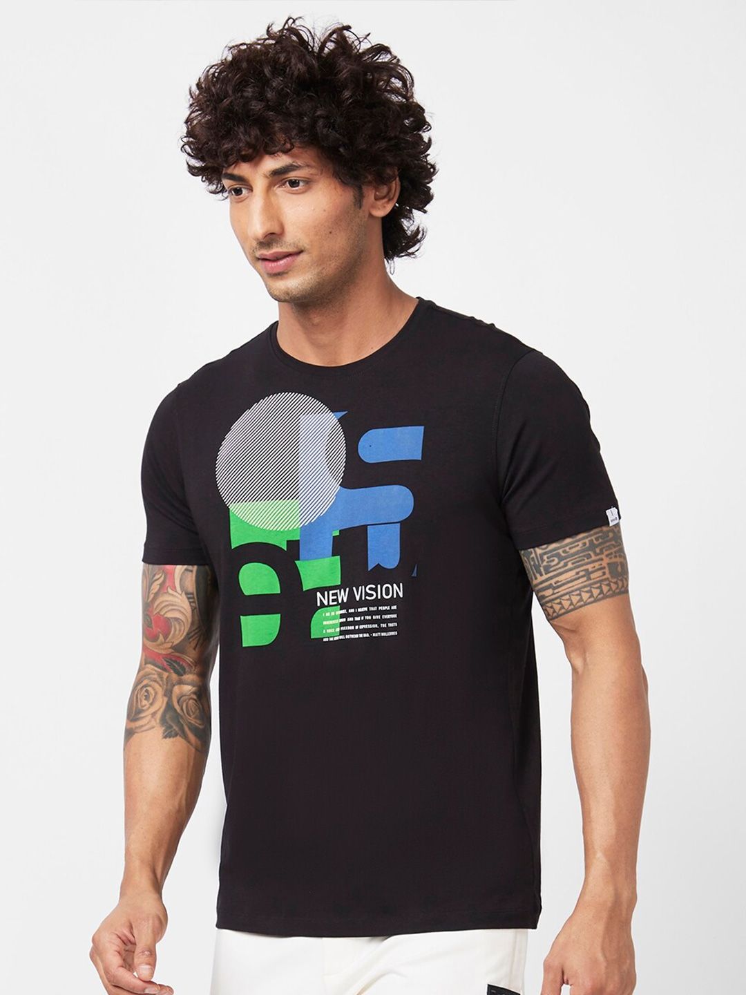 SPYKAR Typography Printed Slim Fit Cotton T-Shirt
