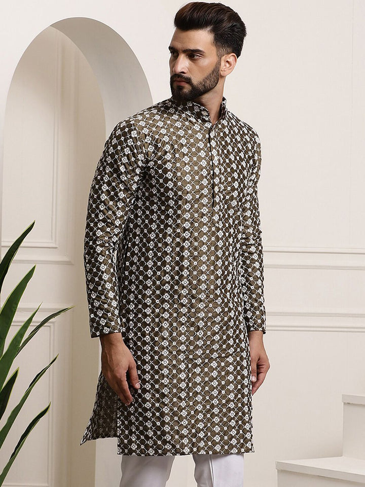 SOJANYA Kurta Cotton Sutera Lurus Sulam Bunga