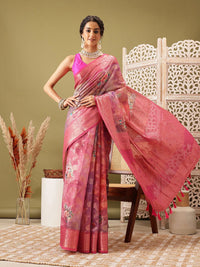 Silk Land Woven Banarasi Floral  Digital Print Saree