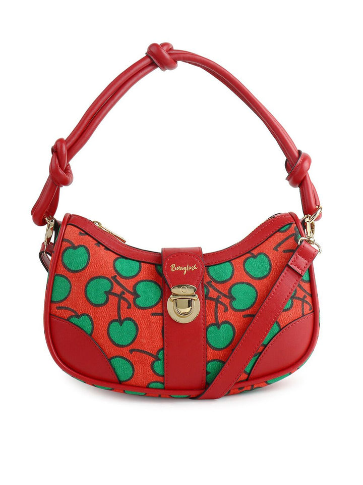 Berrylush Red Graphic Printed PU Structured Shoulder Bag