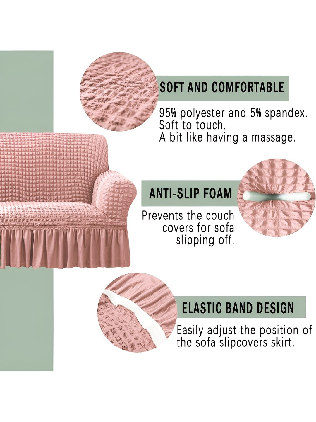 Cortina Pink Elastic Stretchable Sofa Cover With Arms