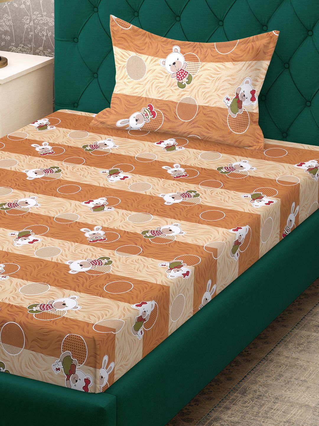 KLOTTHE Mustard Kapas Perbualan 400 TC Dilengkapi Cadar Single Superfine dengan Sarung Bantal-89 x 59 inci