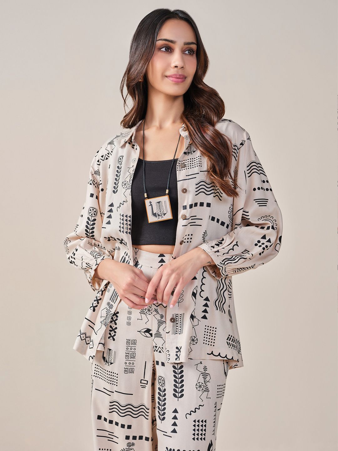 Global Desi Printed Shirt & Inner With Trousers