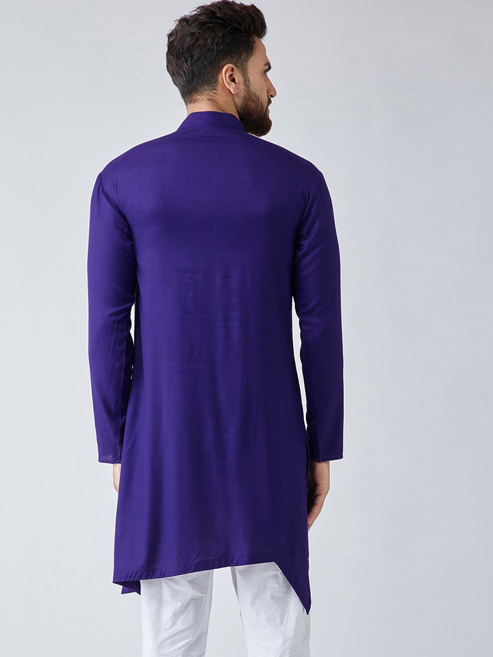 SOJANYA Lelaki Navy Blue Solid Kurta Lurus