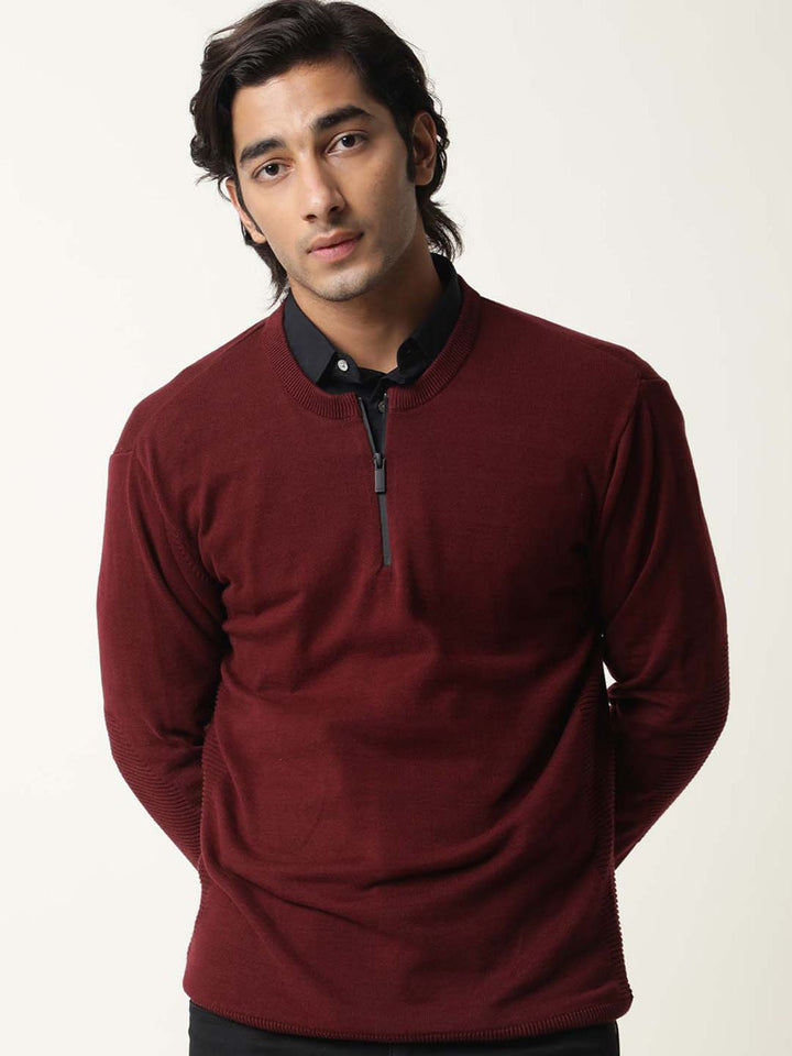 RARE RABBIT Men Rumbled Slim Fit Half Zipper Sweater