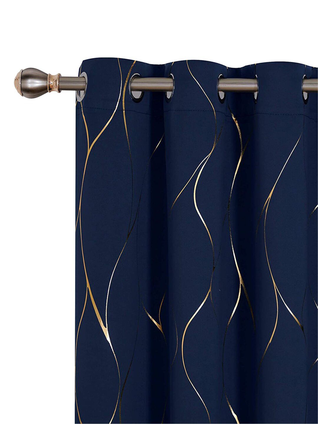 URBAN SPACE Navy Blue & Gold-Toned Black Out Door Curtain