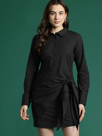 DressBerry Pure Cotton Wrap Tie-Up Shirt Mini Dress