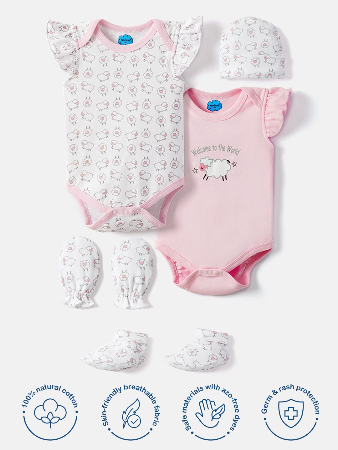 Pek Nauti Nati Infants 5 Set Hadiah Pakaian Bayi Kapas Tulen