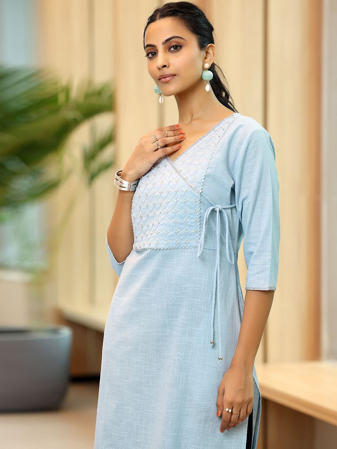 Libas Floral Yoke Design Cotton Straight Kurta