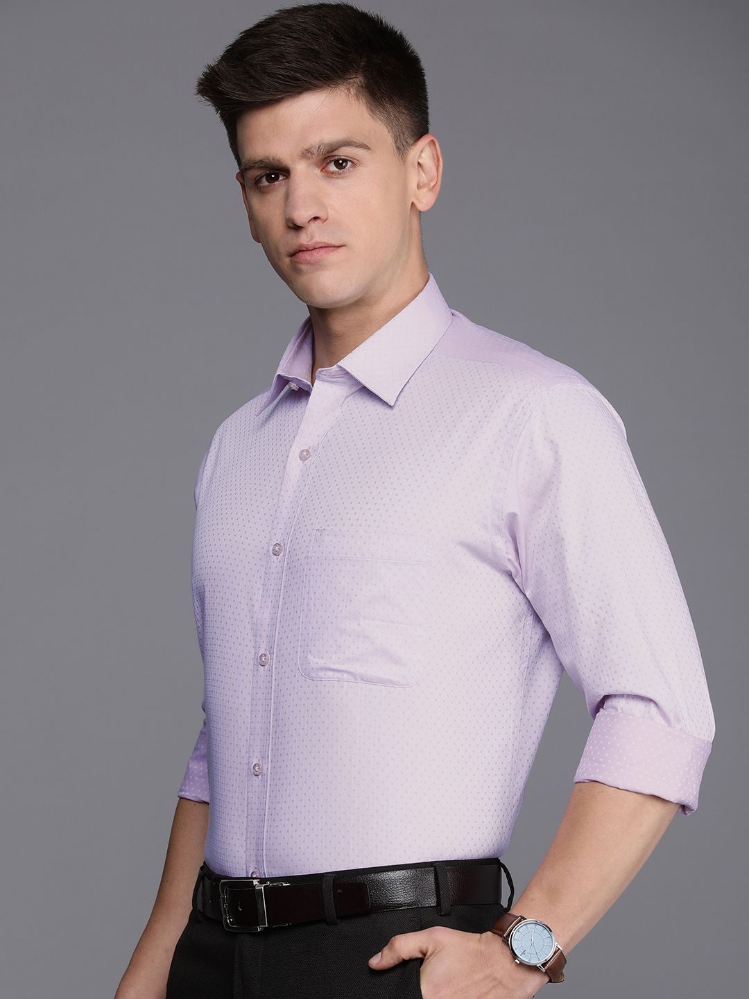 Raymond Pure Cotton Self Design Textured  Slim Fit Opaque Formal Shirt