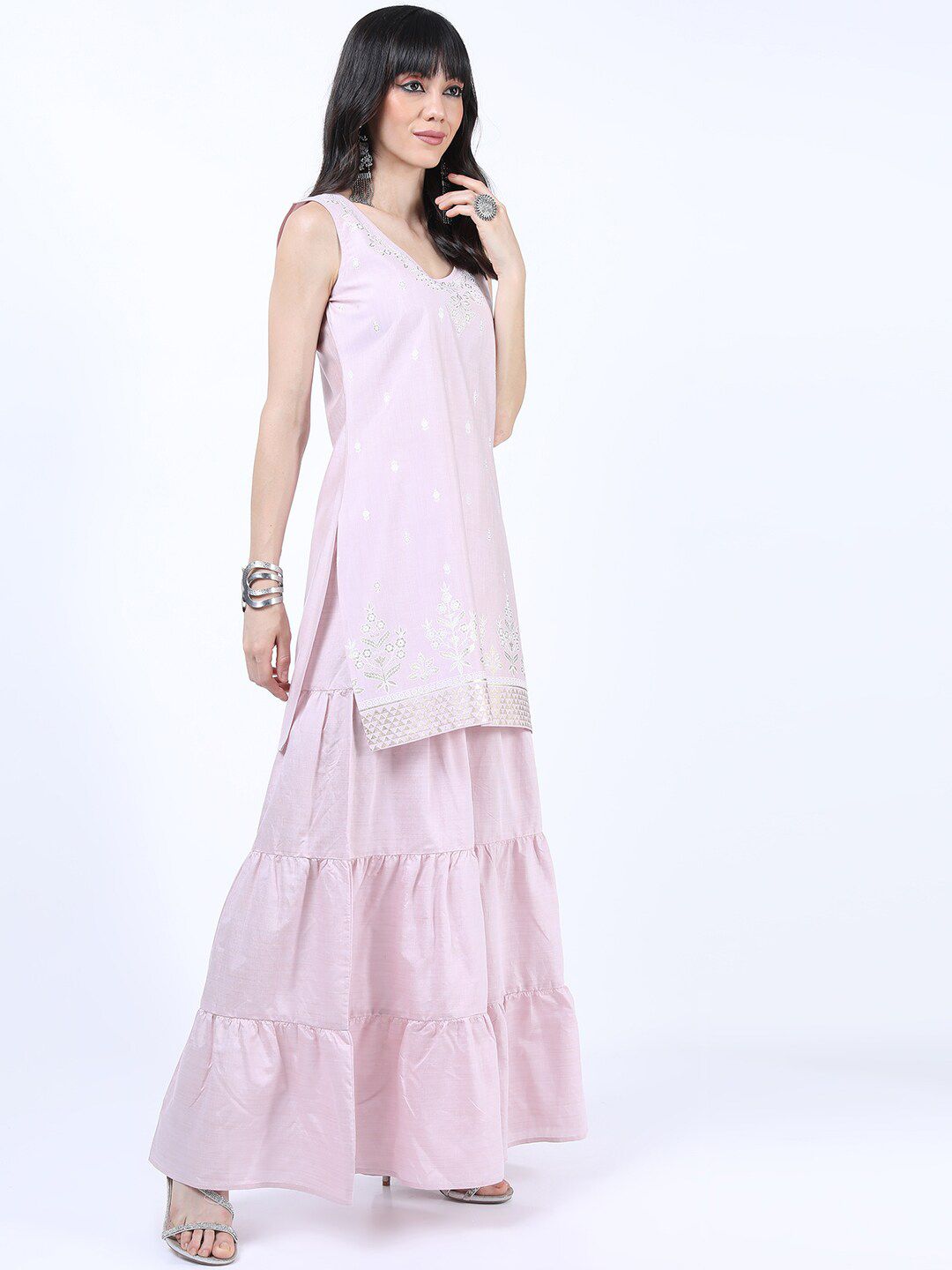 Vishudh Women Pink Printed Kurta With Palazzo & Dupatta