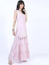 Vishudh Women Pink Printed Kurta With Palazzo & Dupatta