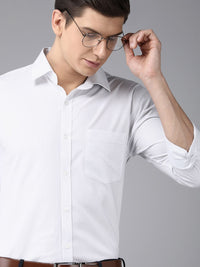 Park Avenue Men White & Grey Slim Fit Striped Formal Shirt