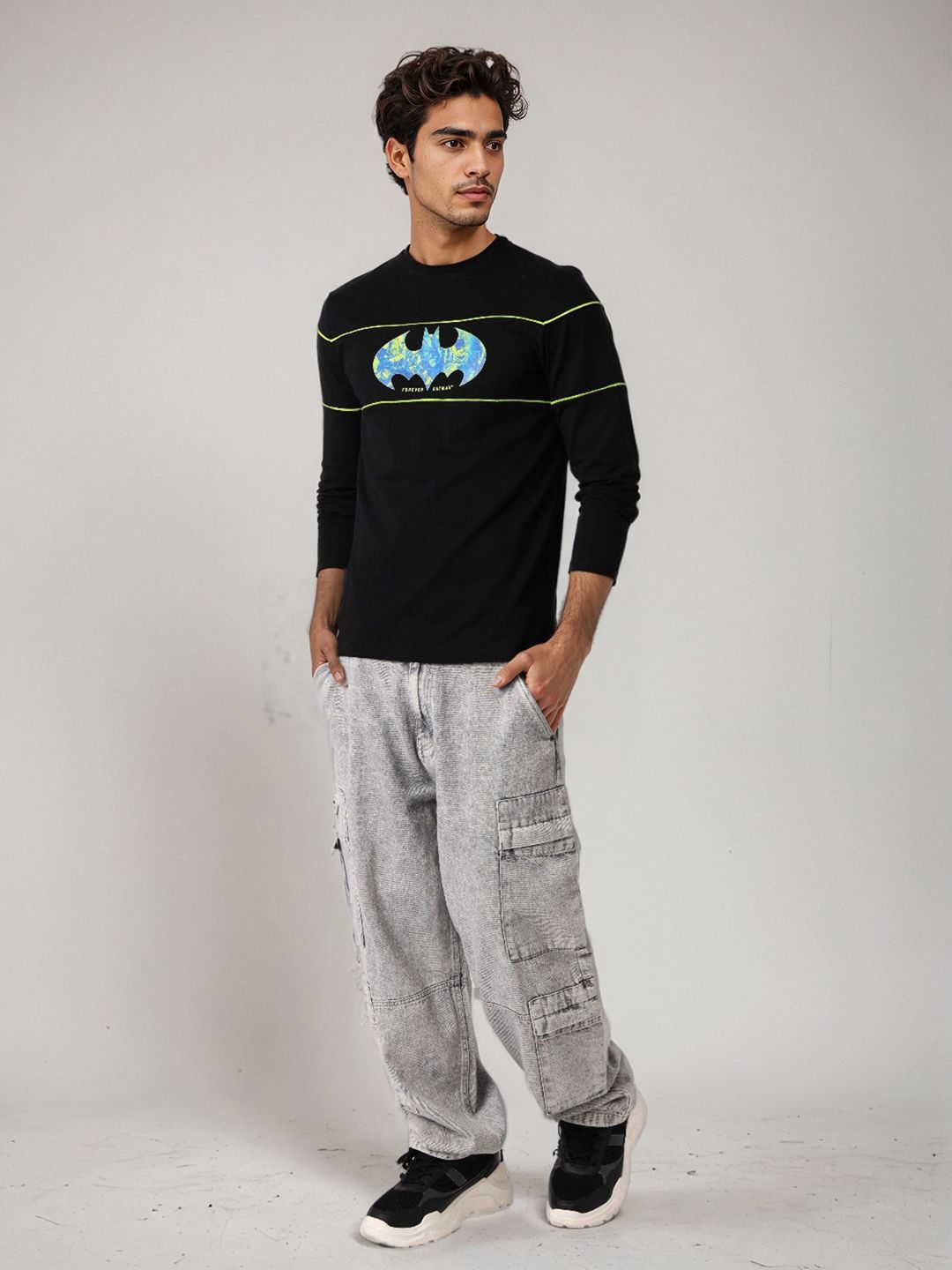 The Indian Garage Co Men Batman Graphic Printed Round Neck Cotton Slim Fit T-shirt