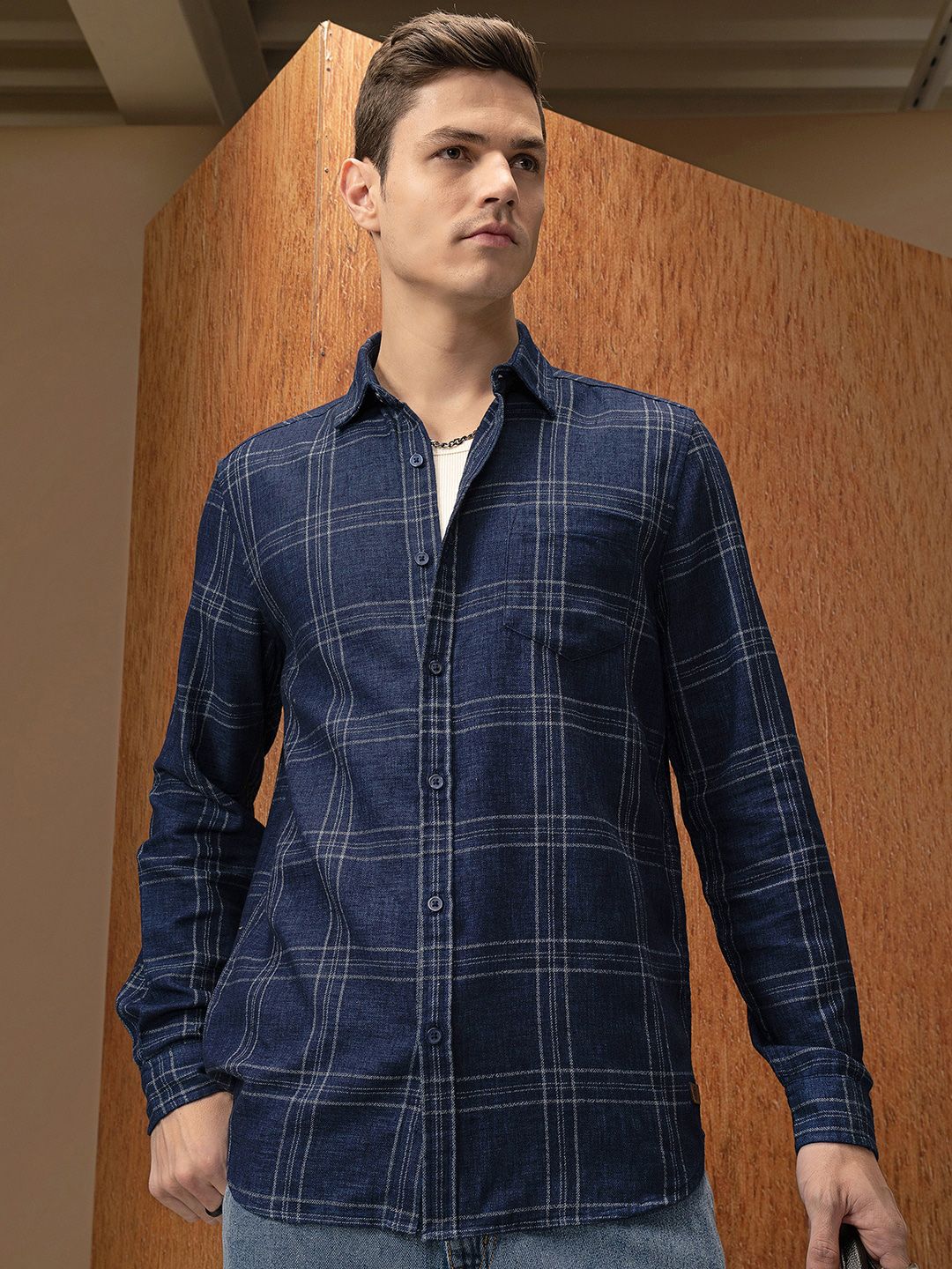 LOCOMOTIVE Mock Lino Dobby Textured Checked Shirt
