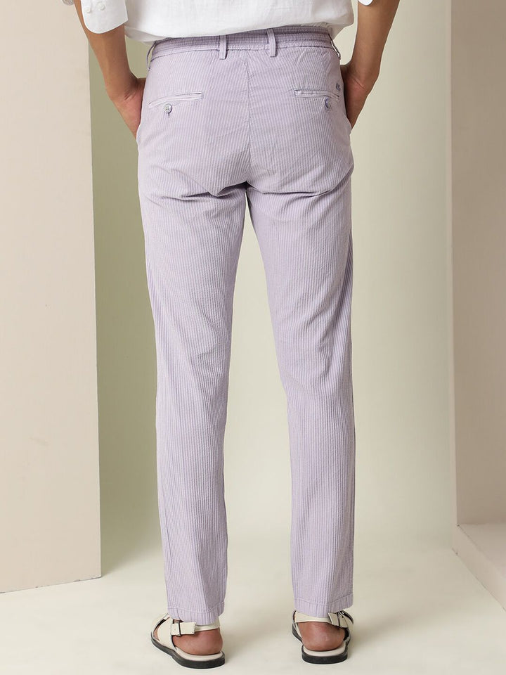 RARE RABBIT Men Monter Drawstring Striped Mid Rise Cotton Slim Fit Trouser