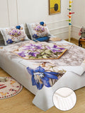 KLOTTHE White & Blue Floral Printed Fitted 300 TC King Bedsheet With 2 Pillow Cover