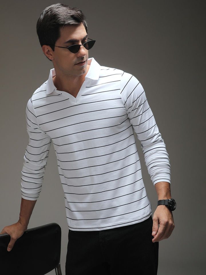 DILLINGER Men Regular Long Sleeve Polo Striped Tshirt