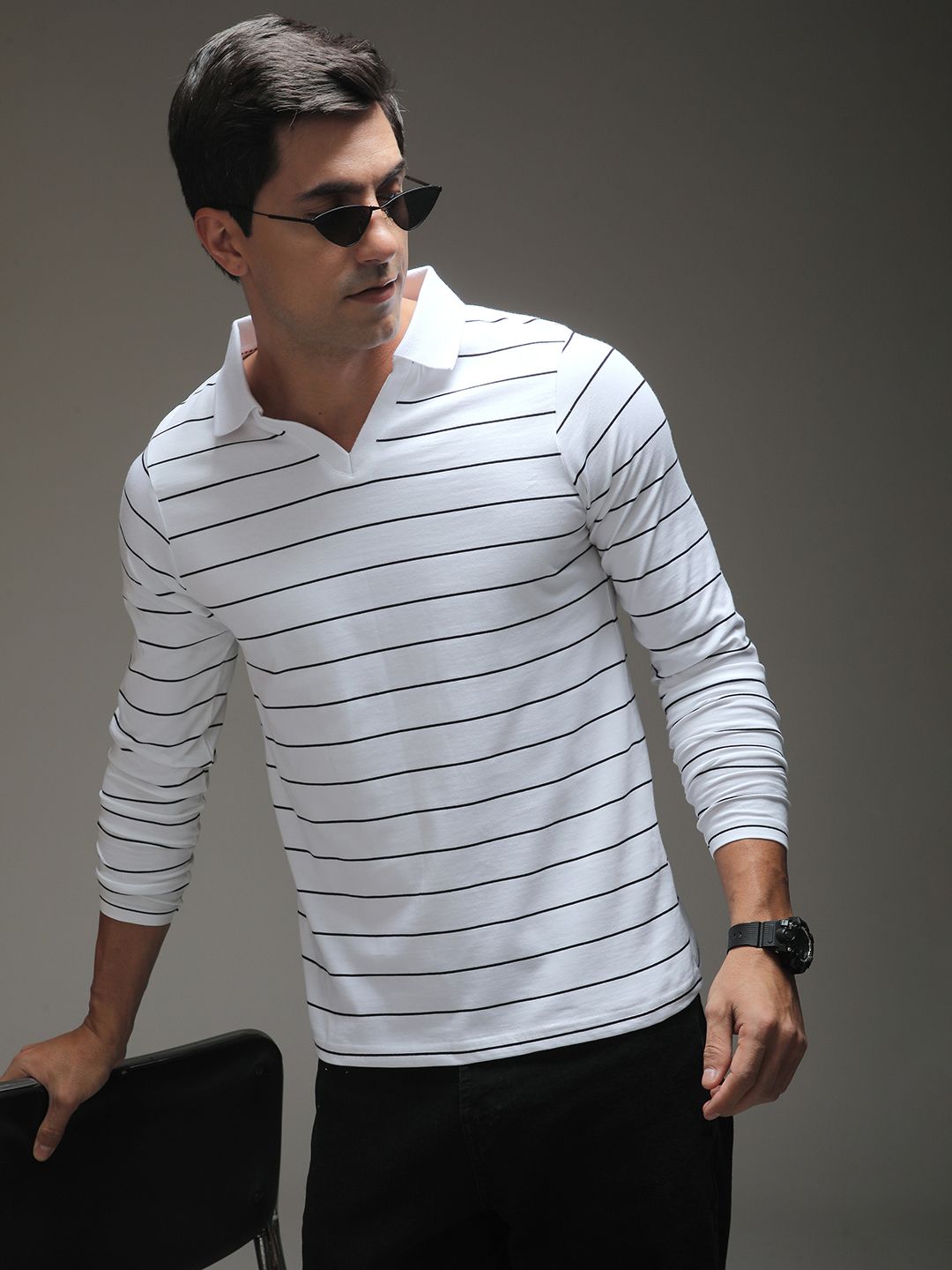 DILLINGER Men Regular Long Sleeve Polo Striped Tshirt