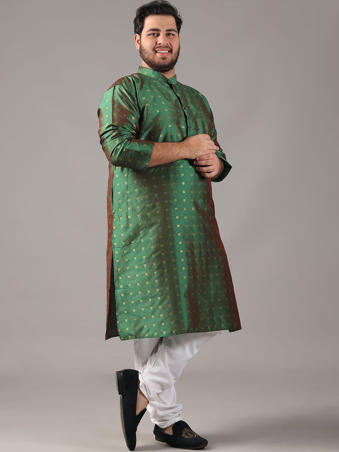 SOJANYA PLUS Plus Size Lelaki Rekaan Tenun Geometrik Kurta Lurus Dengan Piyama