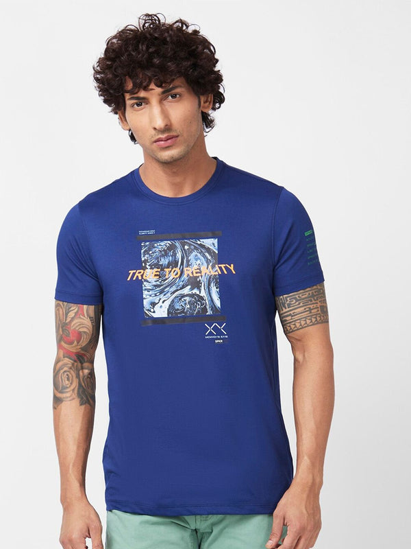 T-Shirt Cotton Slim Graphic Printed Spykar