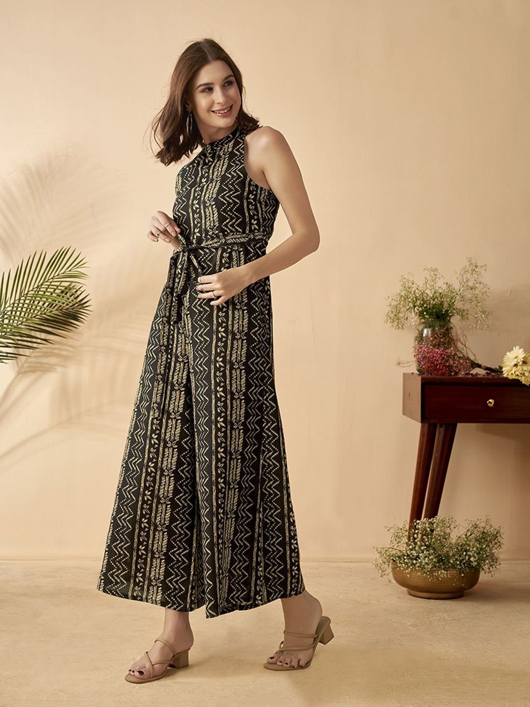 Anouk Ethnic Motifs Printed Halter Neck Sleeveless Basic Jumpsuit