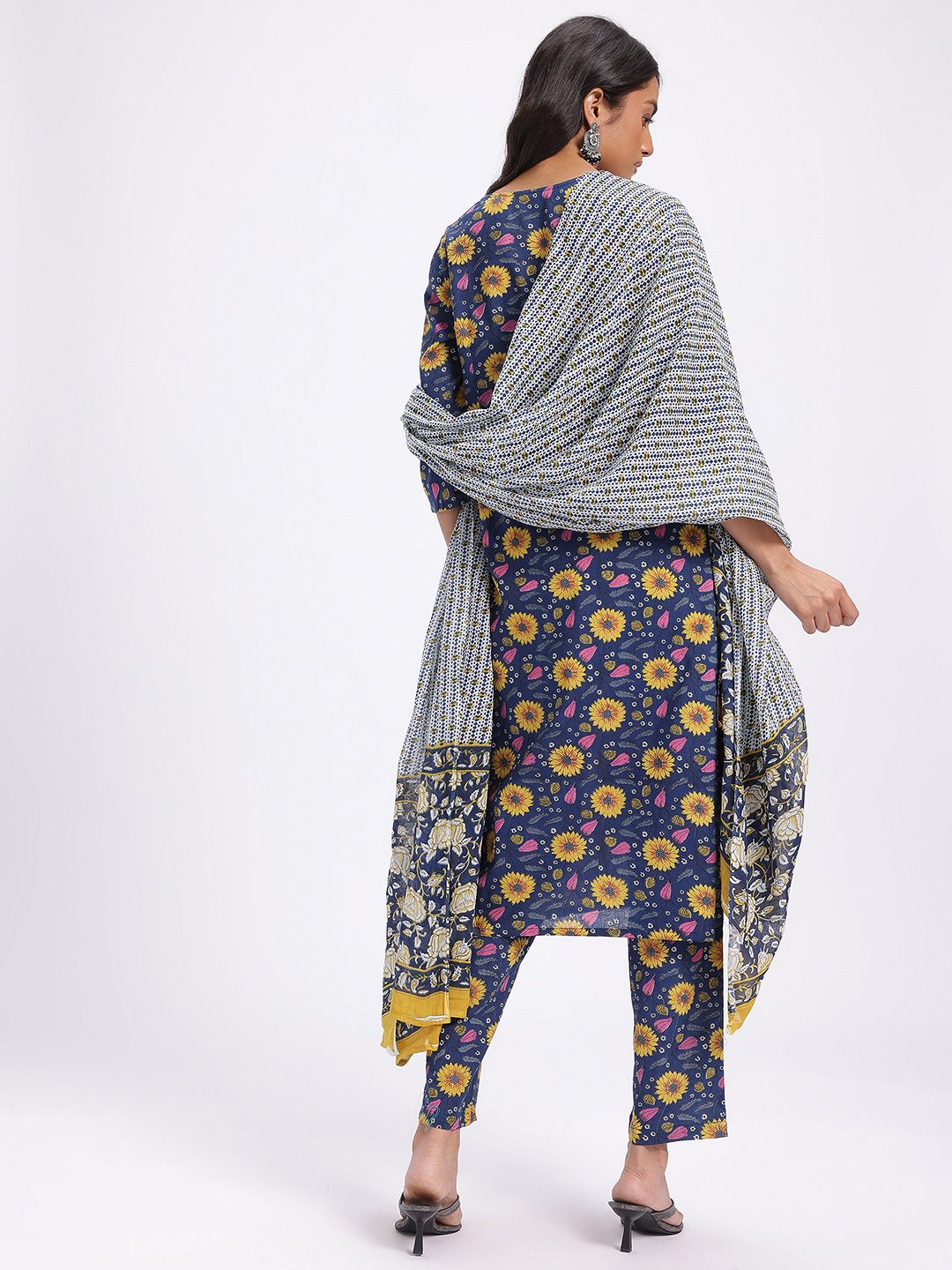 Anouk Floral Printed Pure Cotton Kurta with Trousers & Dupatta