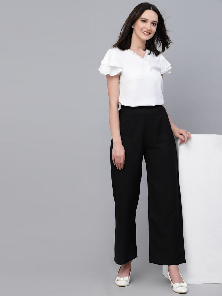Style Quotient V-Neck Flutter Sleeves Blouson Top