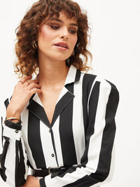 SASSAFRAS Black Striped A-Line Dress