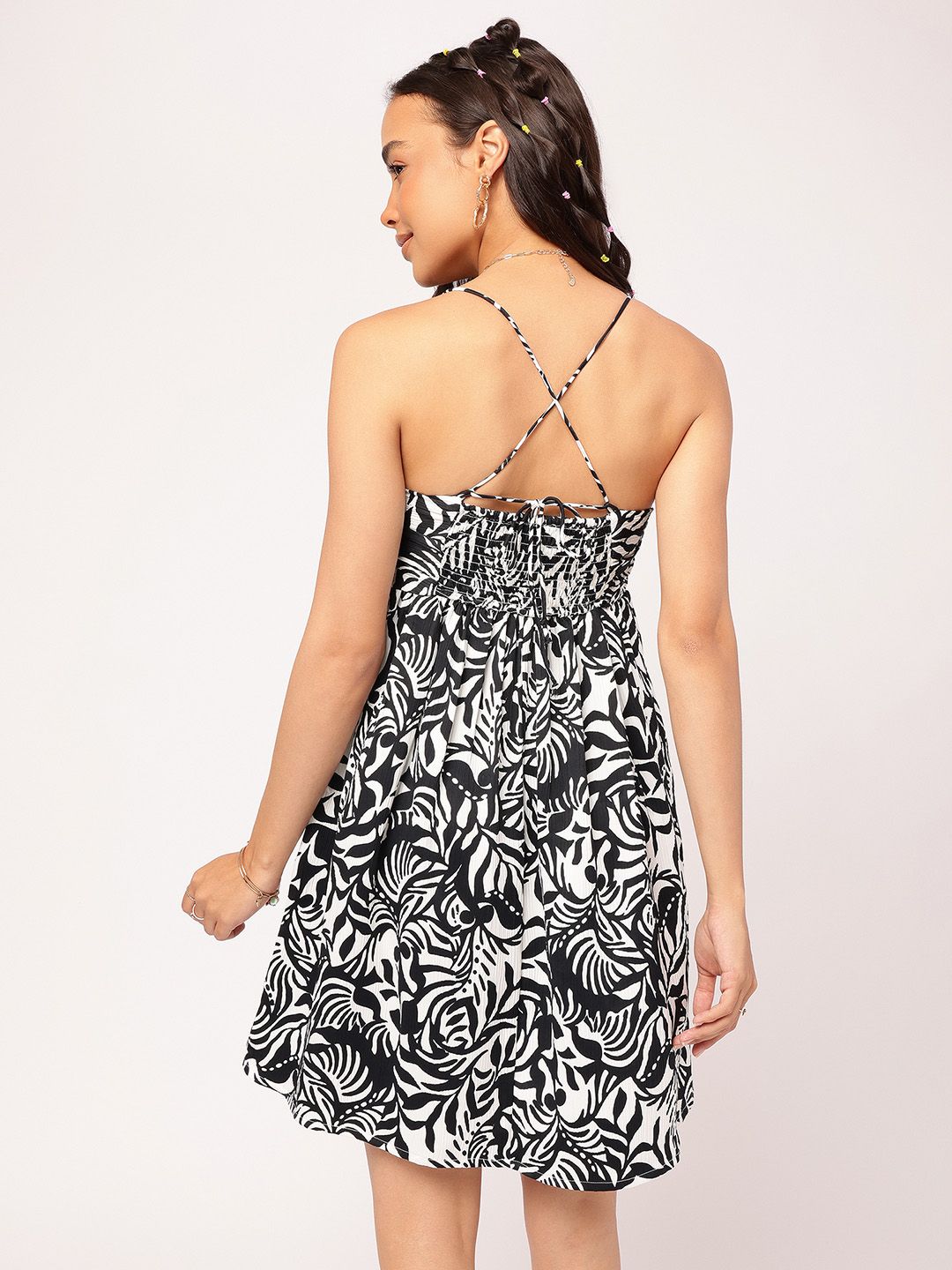 DressBerry Ruched Monochrome Fit & Flare Dress