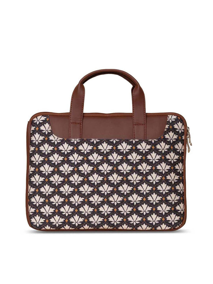 ZOUK Women Black & Brown Printed Jute Laptop Sleeve