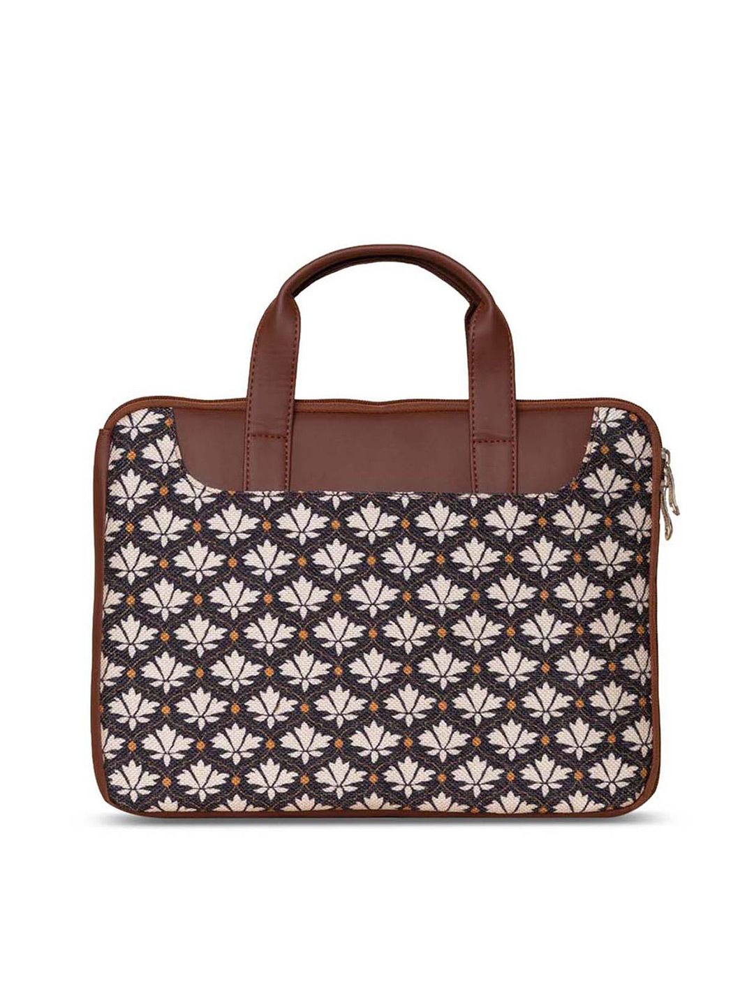ZOUK Women Black & Brown Printed Jute Laptop Sleeve