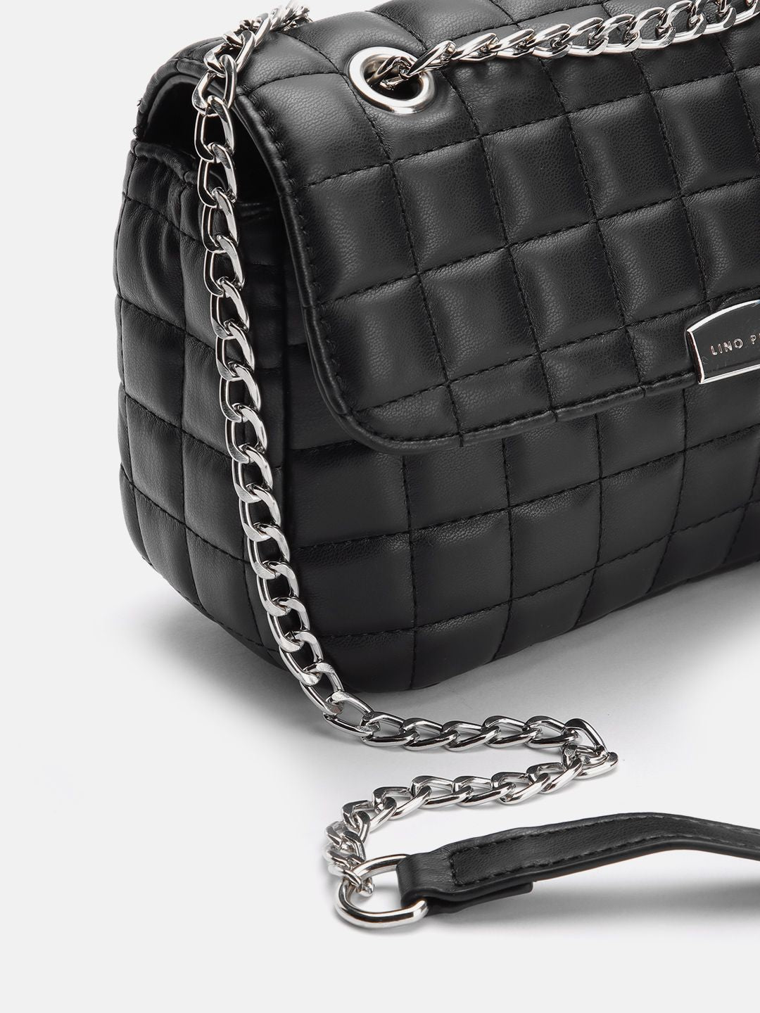 Lino Perros Geometric Textured Structured Shoulder Bag with Quilted Detail