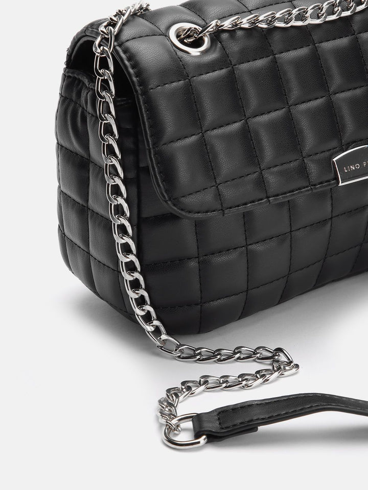 Lino Perros Geometric Textured Structured Shoulder Bag with Quilted Detail