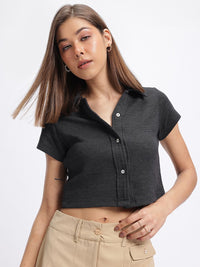 DressBerry Playful Shirt Collar Crop Top