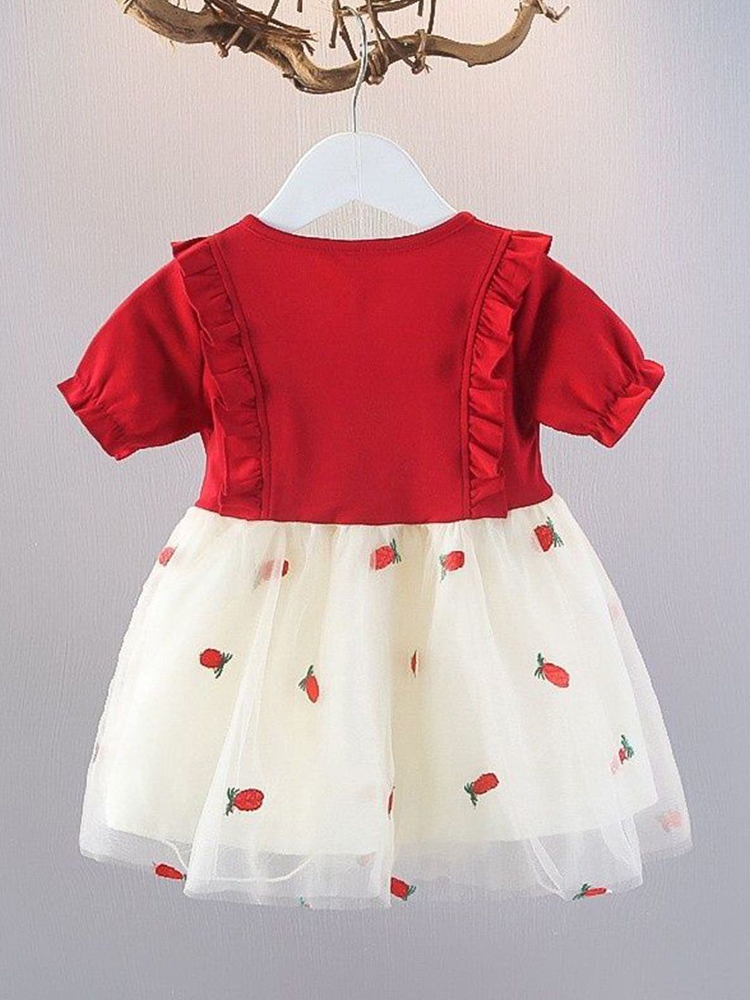 YK Girls Cotton Round Neck Embellished Fit & Flare Dress