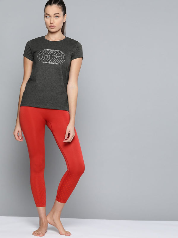 HRX By Hrithik Roshan Yoga Women Anthra Melange Typography  Sustainable Tshirt