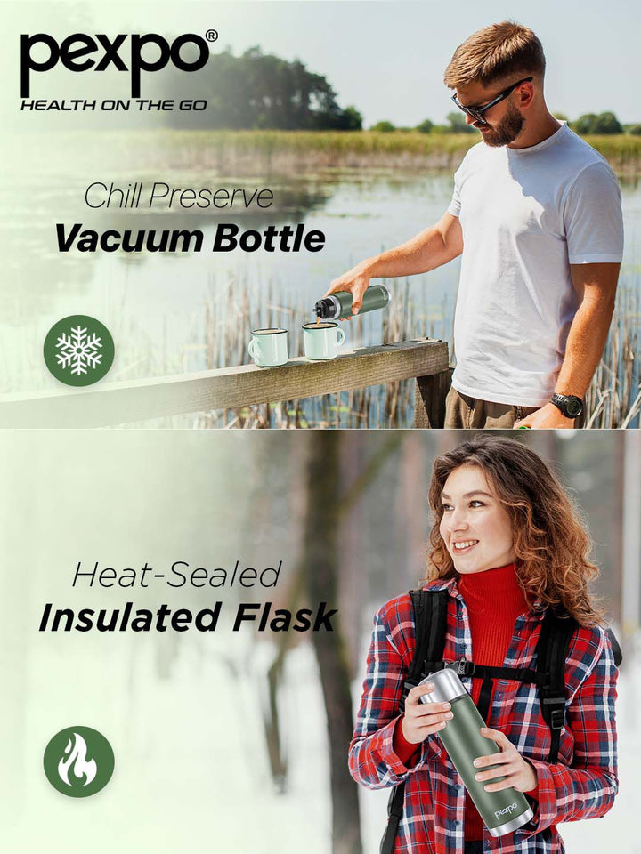 Pexpo Flamingo Green Thermosteel ISI Certified Hot Military Flask Water Bottle 1000ml