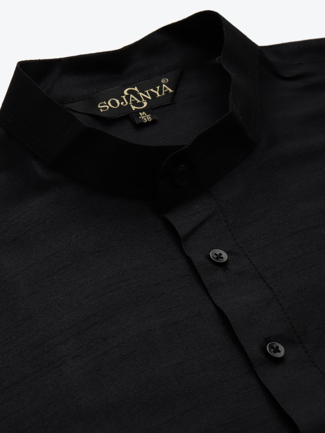 SOJANYA Men Black Kurta with Churidar & Nehru Jacket