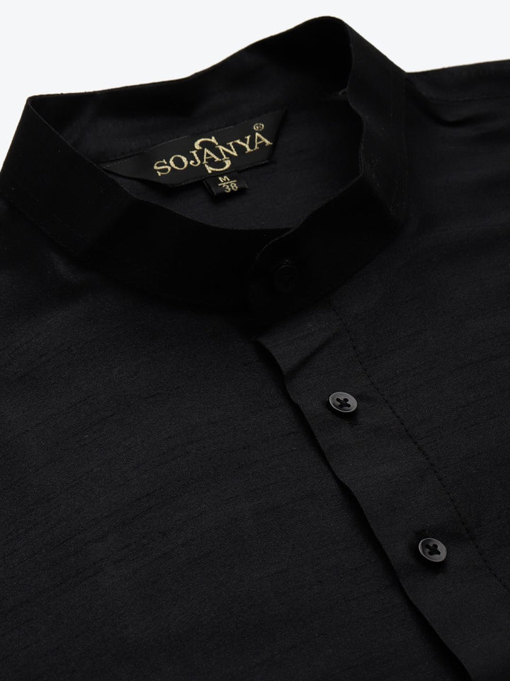 SOJANYA Men Black Kurta with Churidar & Nehru Jacket