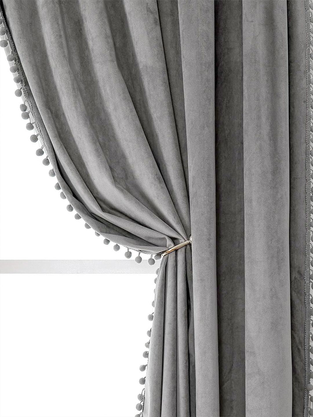 STITCHNEST Grey 2 Pieces Velvet Black Out Window Curtains