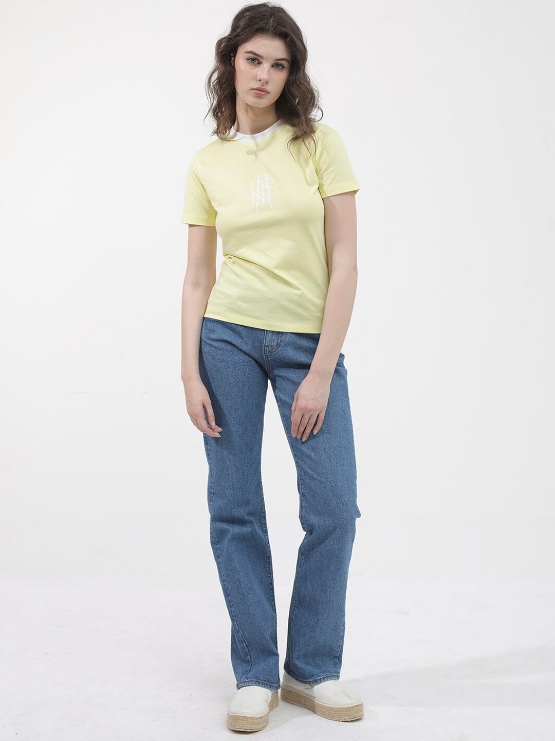 RAREISM Round Neck Short Sleeves Printed Cotton T-shirt