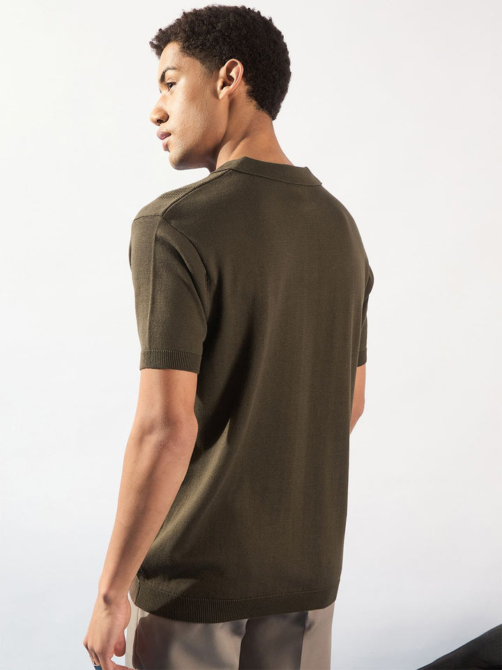 DENNISON Men Textured Polo Collar T-Shirt